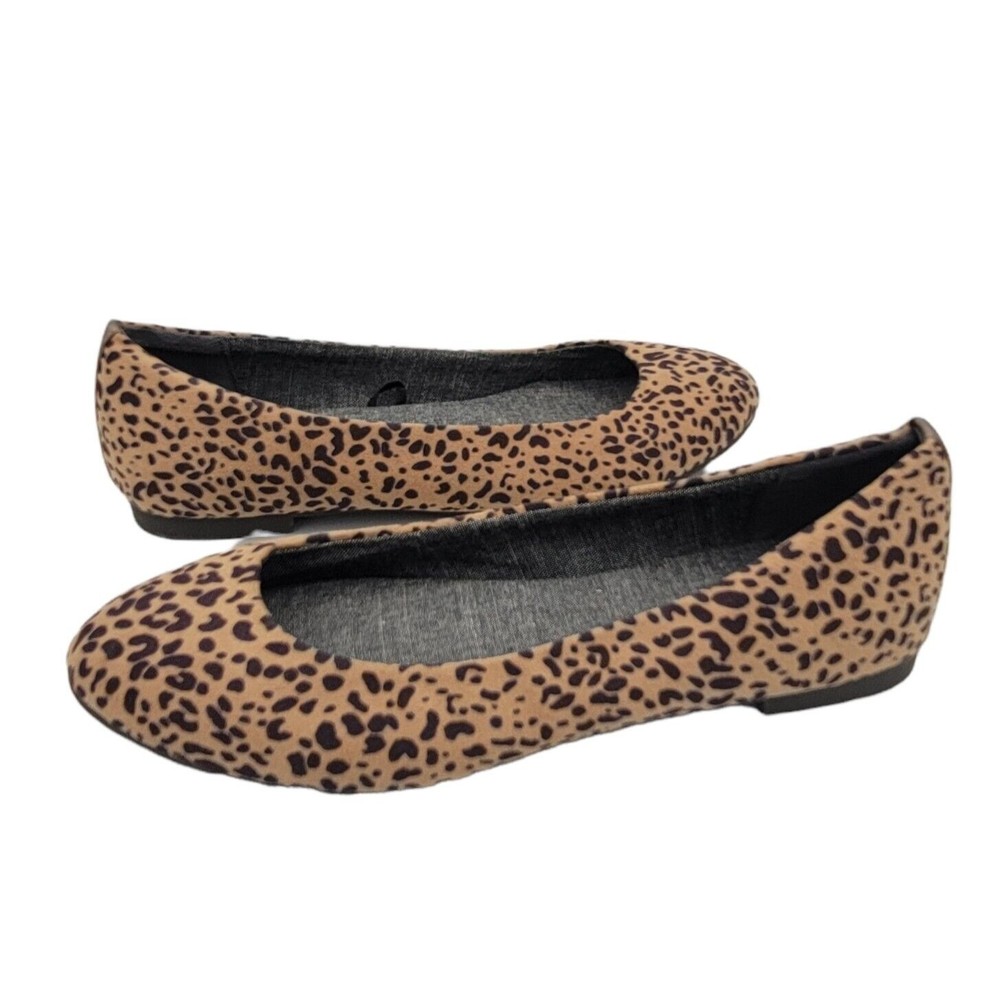 Dr Scholls Connect Brown Fabric Comfort Flat Shoe Womens Sz 8 Leopard Print